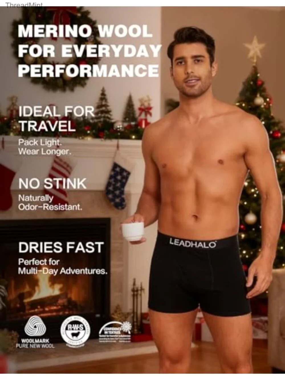 Merino Wool Boxer Briefs Men 3 Pack Stretch Support Pouch Fly